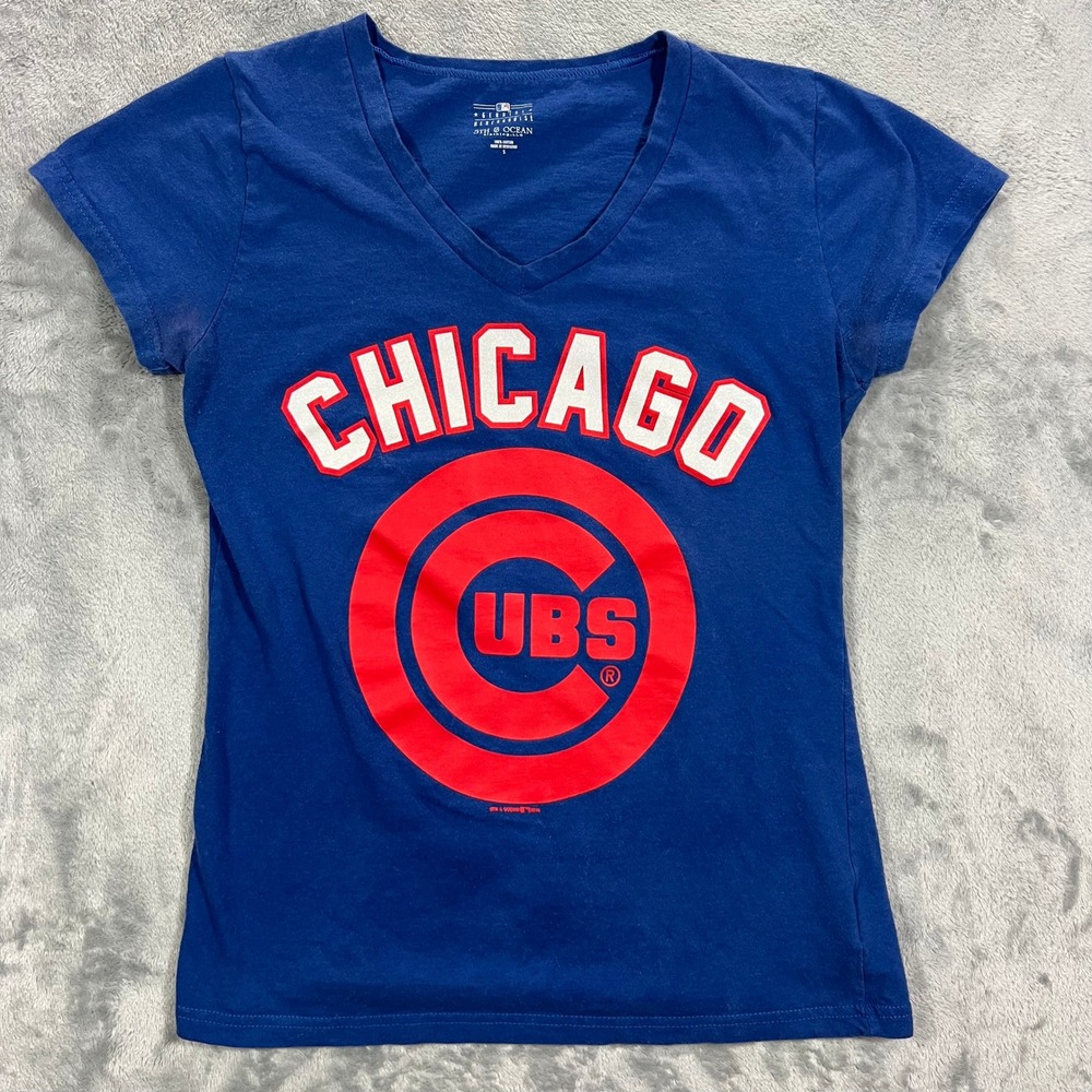 CHICAGO CUBS 5th & Ocean T-Shirt Womens Small Blue V-Neck MLB Graphic MLB
